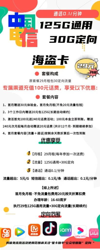 图片[1]-H0116|电信海盗卡29元155G流量怎么样？-号卡网