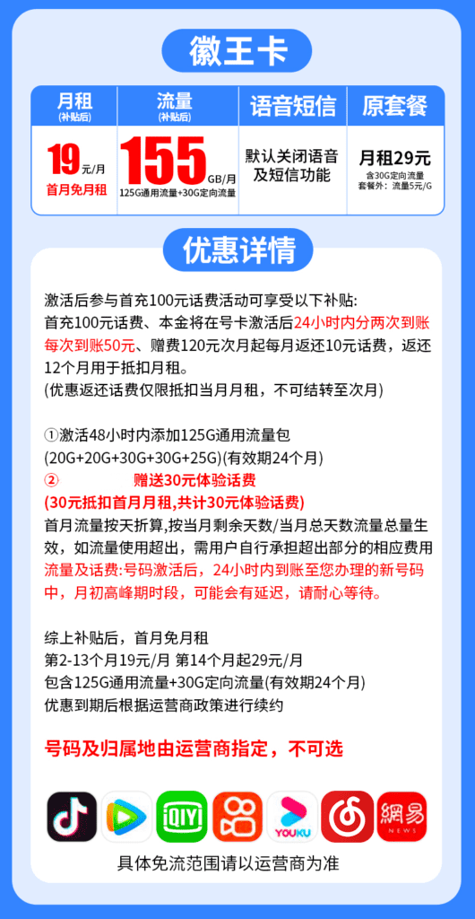 图片[1]-H0132|电信微王卡19元155G流量怎么样？-号卡网