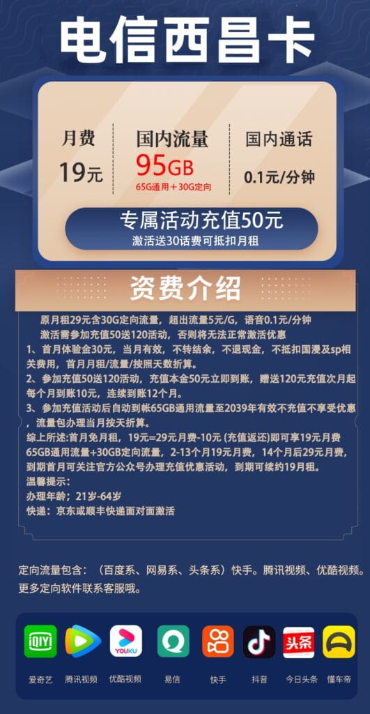 图片[1]-H0140|电信西昌卡19元95G流量怎么样？-号卡网
