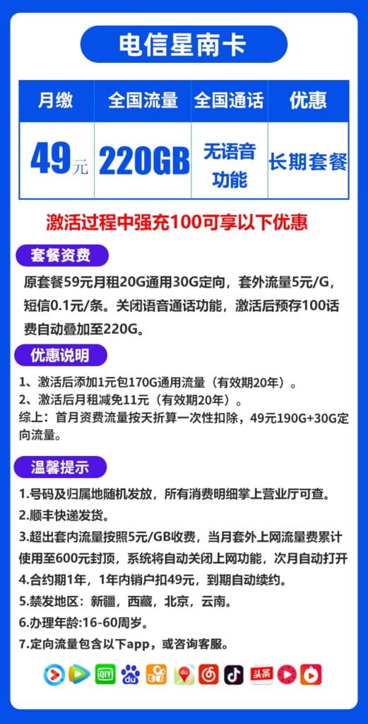 图片[1]-H0169|电信星南卡49元210G流量怎么样？-号卡网