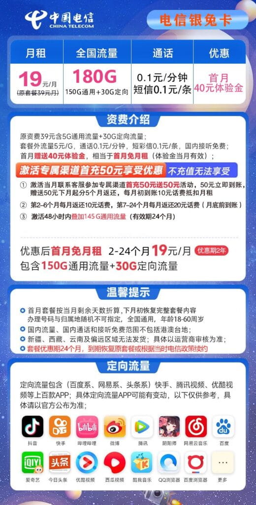 图片[1]-H0172|电信银兔卡19元180G流量怎么样？-号卡网